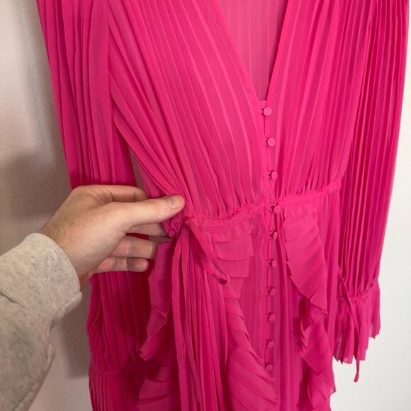 Self Portrait Women's Pleated Ruffle Chiffon Midi Dress Size 6 Color Pink - Picture 3 of 5